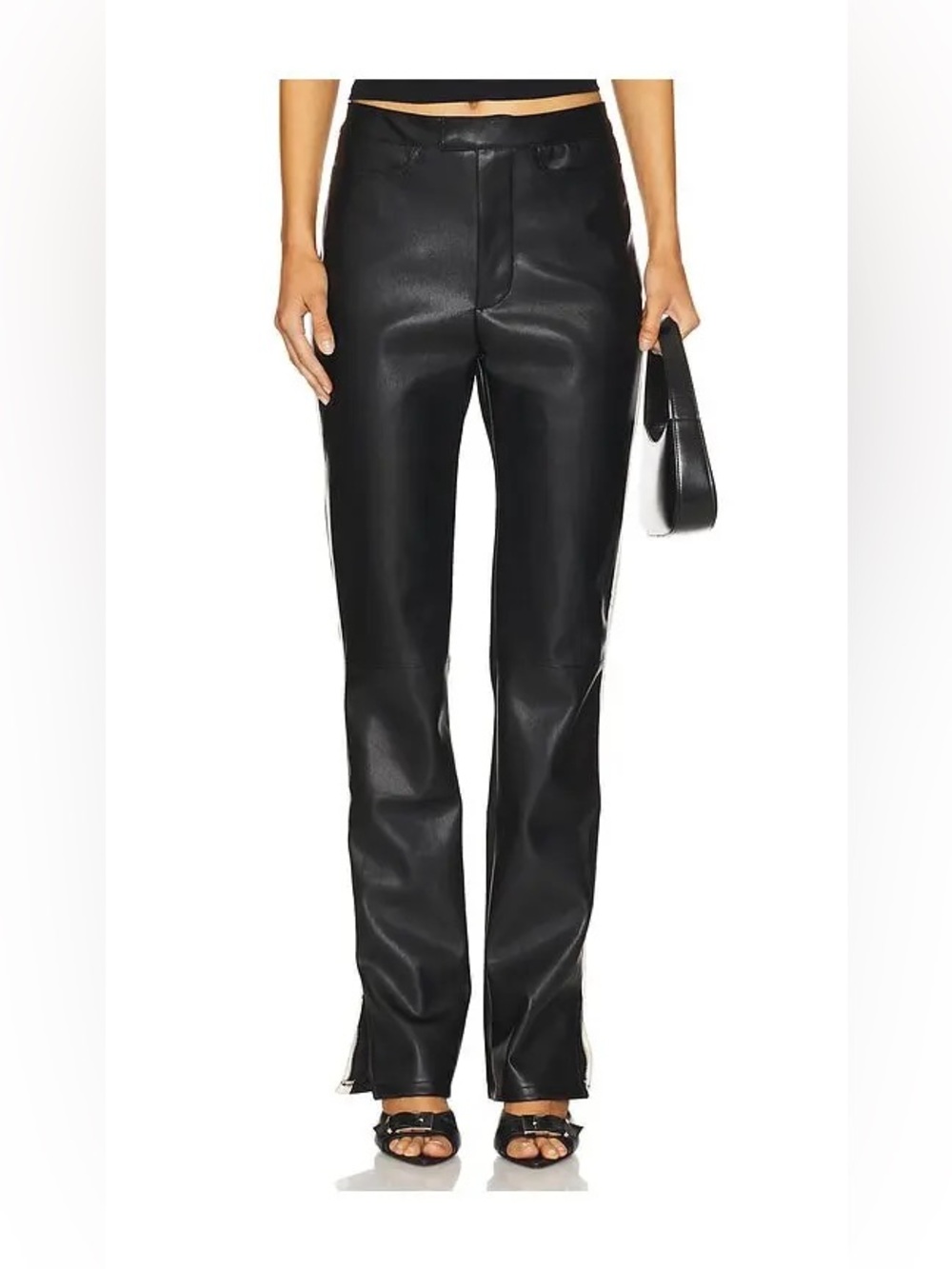 NWT LIONESS Ace Black Faux Leather Slit Hem Trouser Straight Leg Pants Large